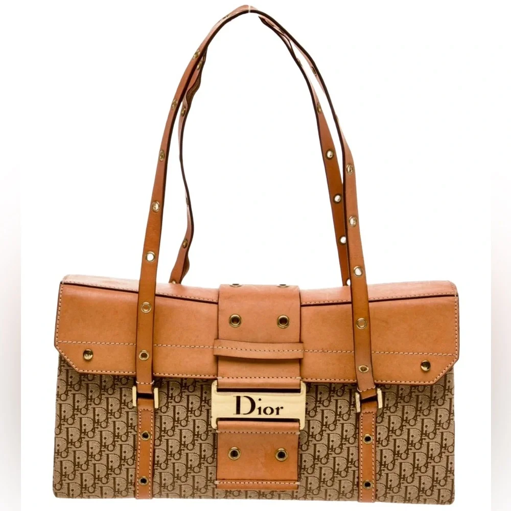 Christian Dior 2003 Diorissimo Street Chic Vintage Shoulder Bag, tan/gold, GUC - Picture 1 of 16